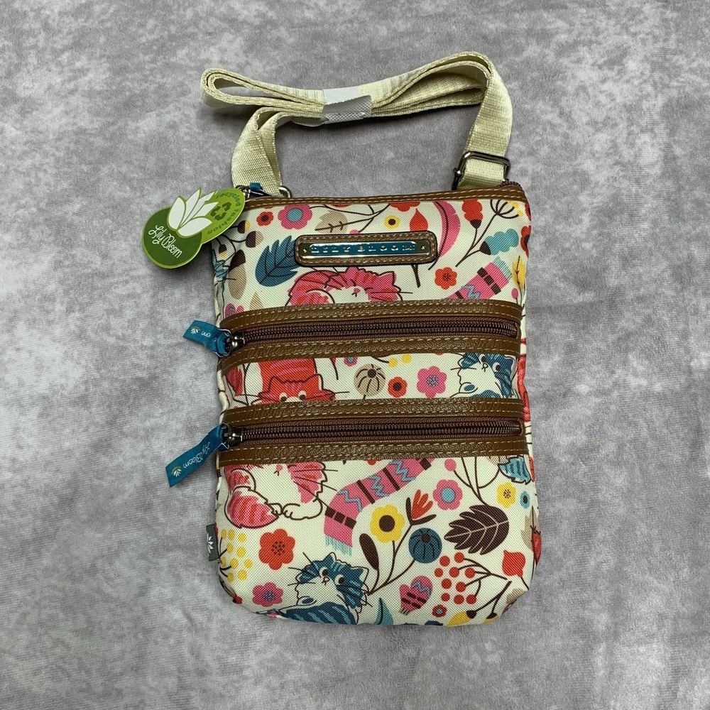 Lily Bloom Eva Love Cats Mini Crossbody Purse Multi-Section Bag Karma Fabric New